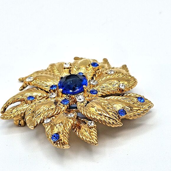 Jackie Kennedy Cornflower Brooch 18kt GP Simulated Sapphire Camrose & Kross - Picture 6 of 11